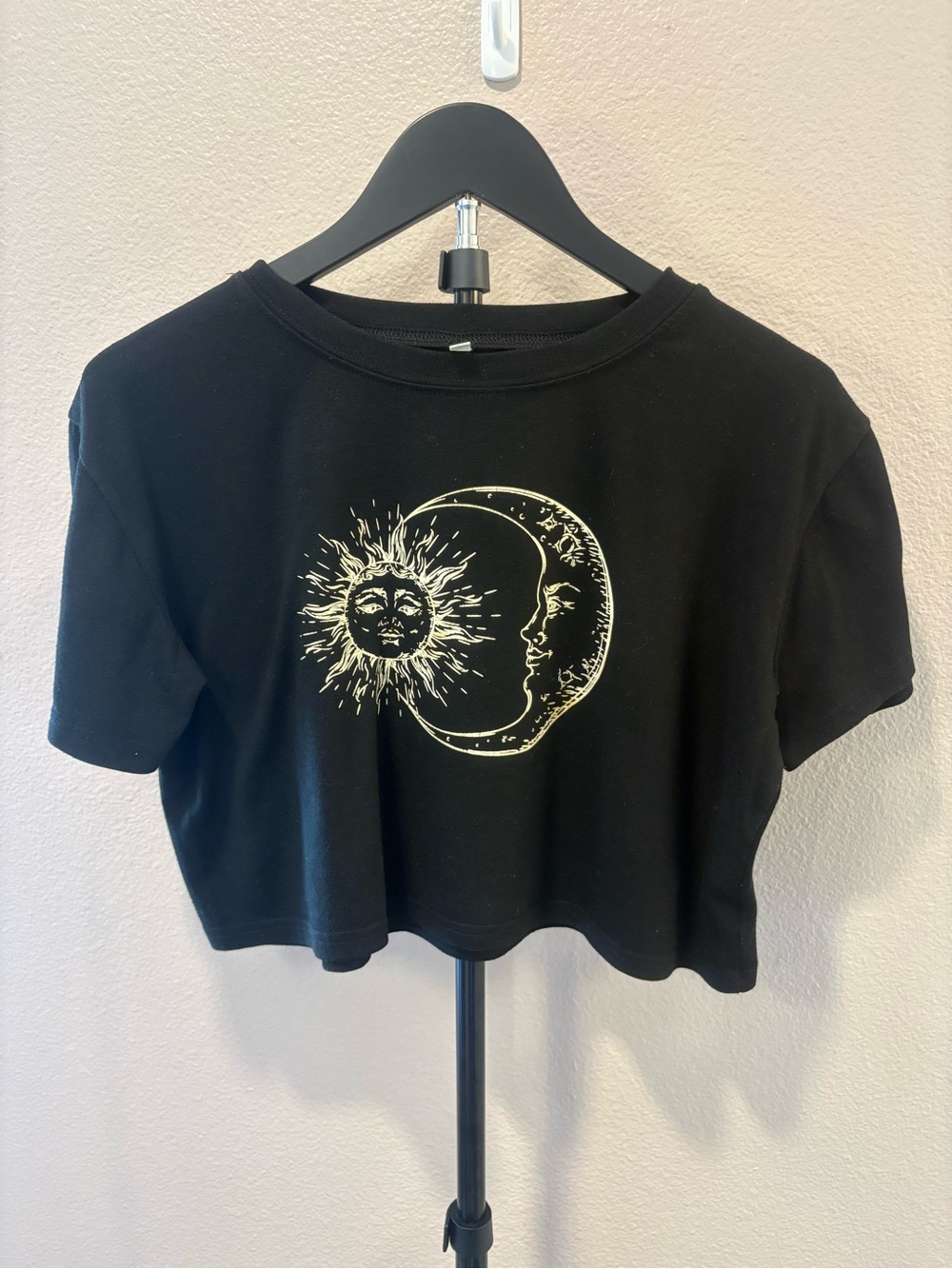 Black Sun & Moon Graphic Cropped Tee
